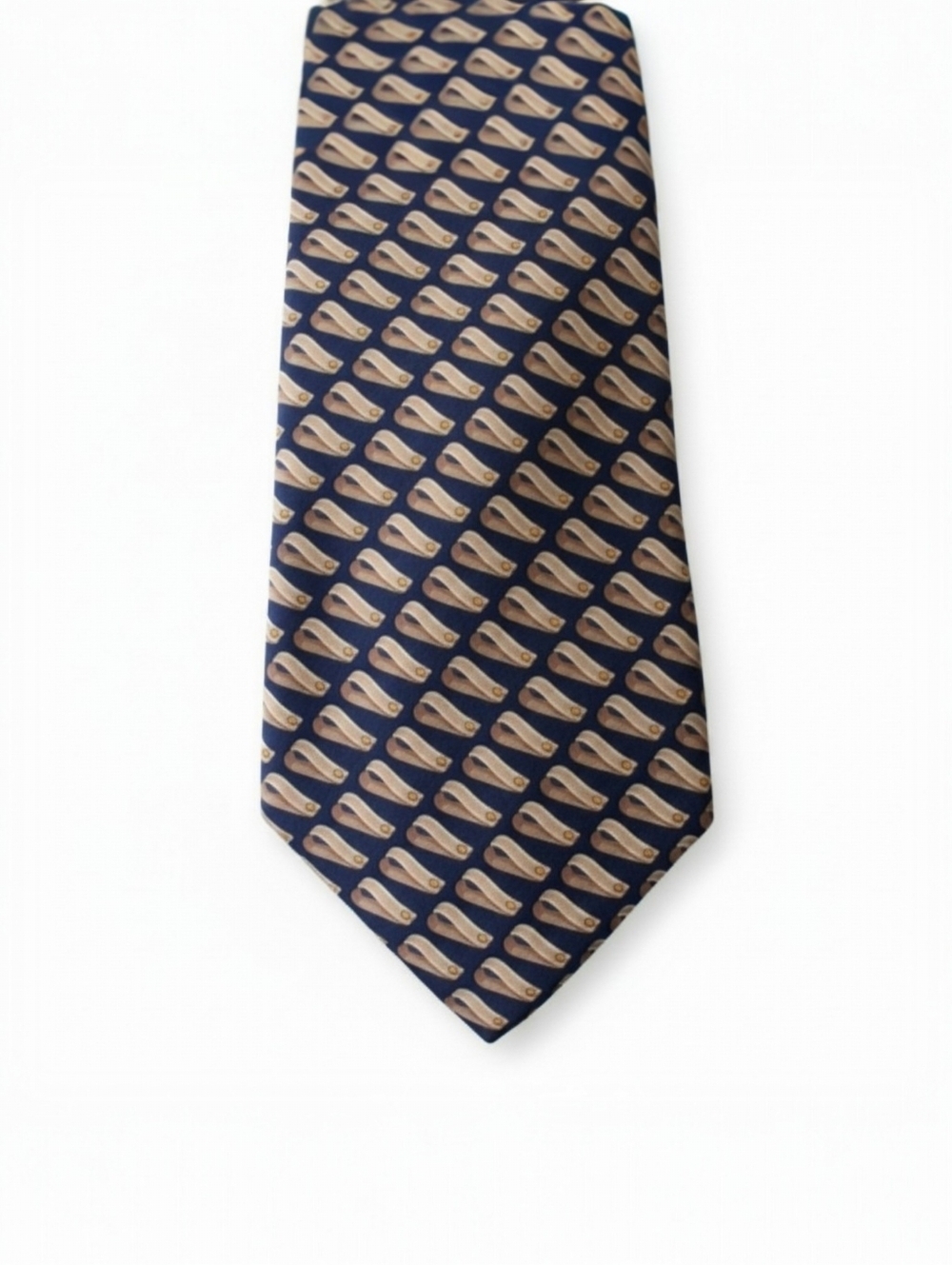 Gucci Silk Tie Navy Blue Beige Gold Geometric Abstract Made in Italy Vintage